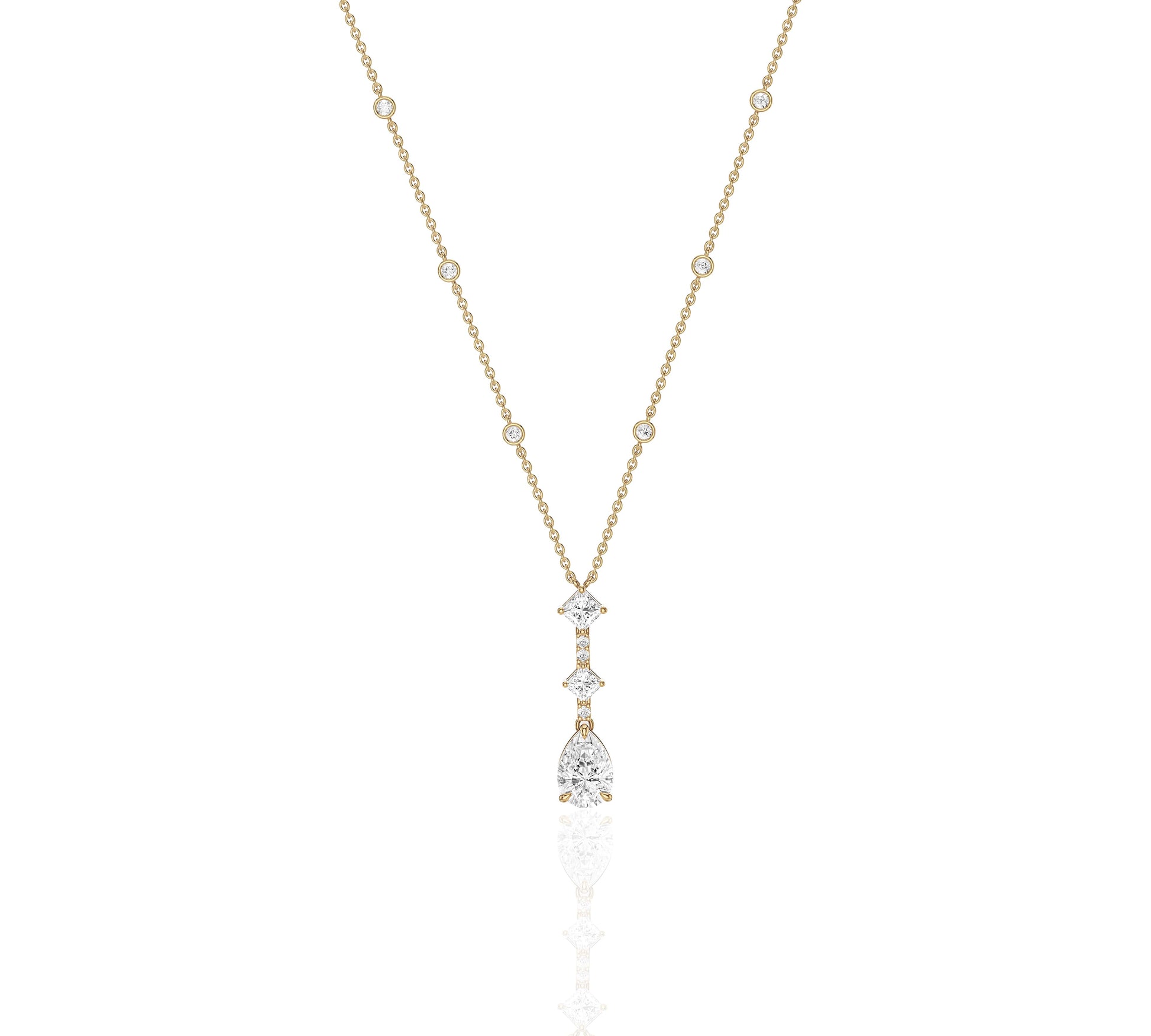 Minimalist pear diamond drop necklace with station chain