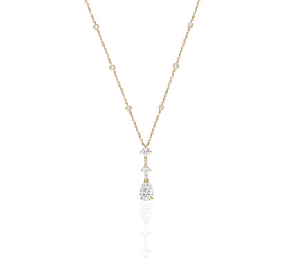 Minimalist pear diamond drop necklace with station chain