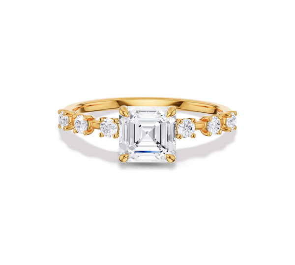 Asscher Pave Station Diamond Engagement Ring