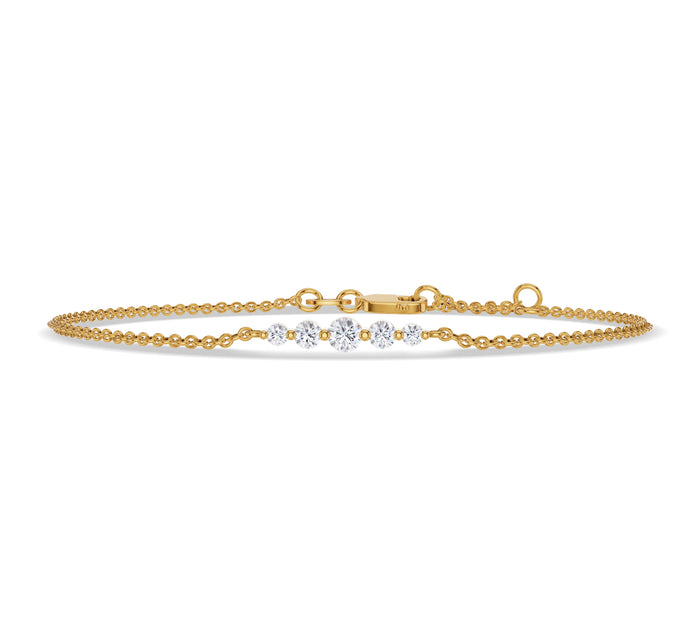 Five Diamond Bar Bracelet with Chain