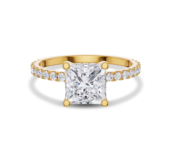 Princess Cut Hidden Halo Pave Engagement Ring