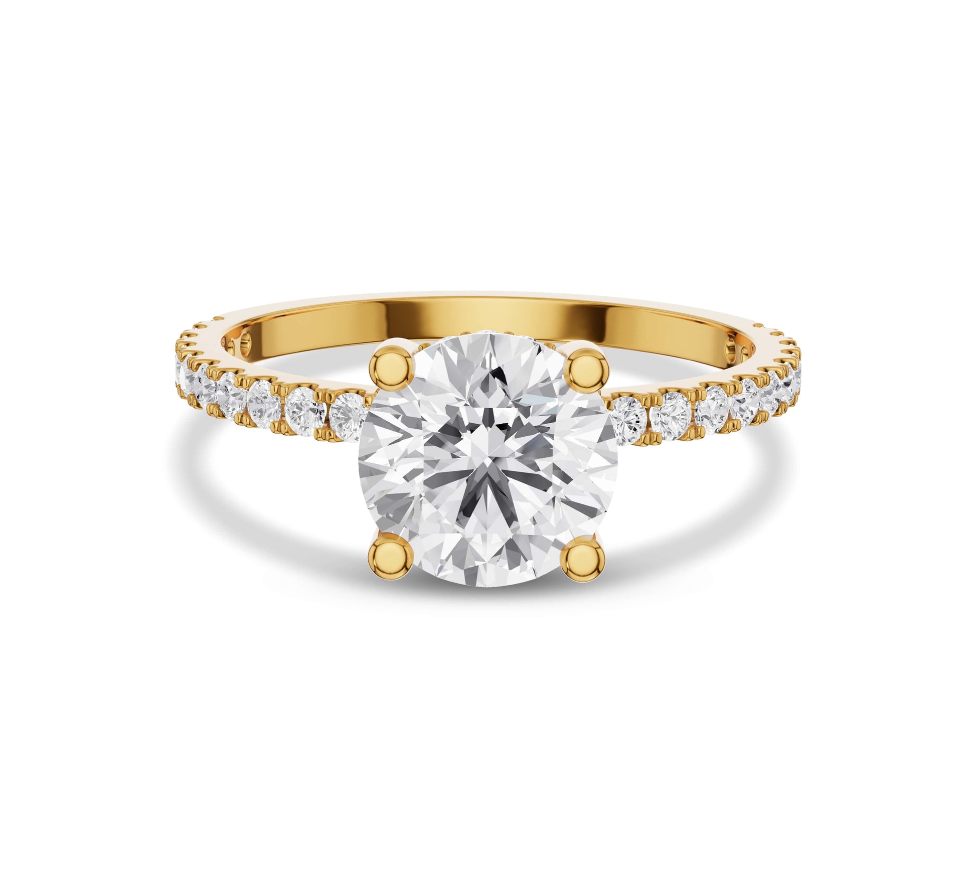 Round brilliant cut solitaire ring in yellow gold