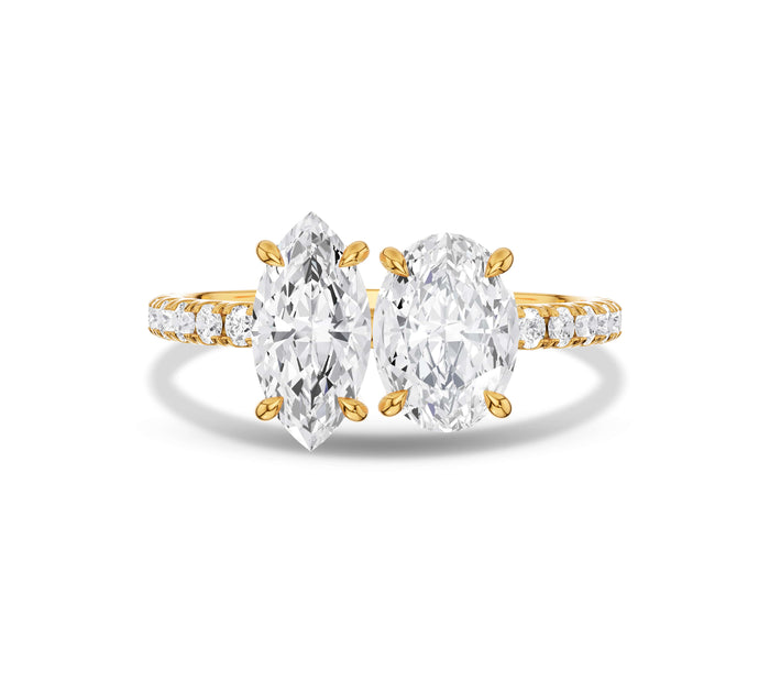 Marquise and Oval Pave Two Stone Engagement Ring