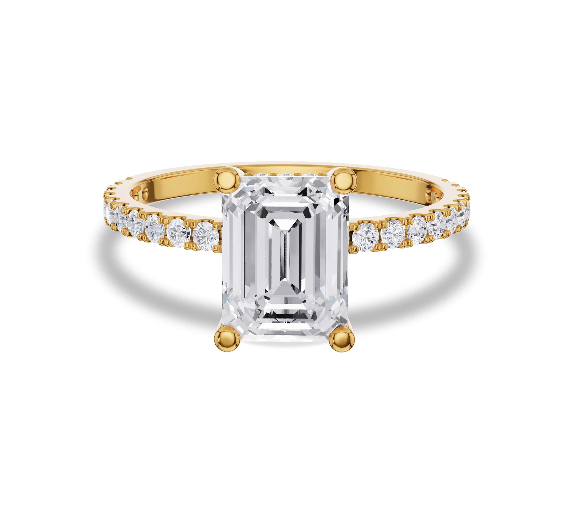 Emerald cut lab-grown diamond ring in yellow gold