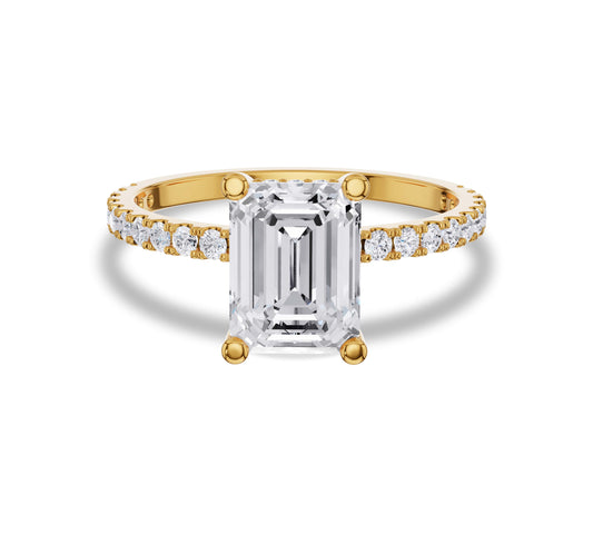 Emerald cut lab-grown diamond ring in yellow gold