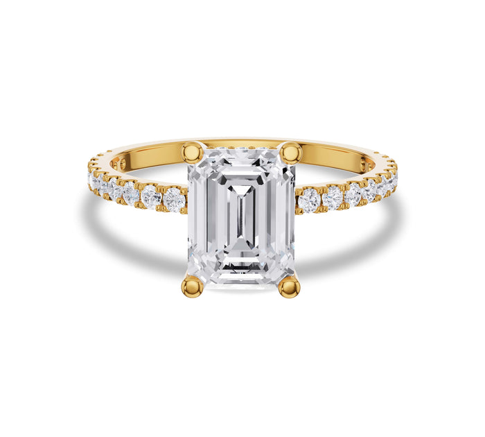 Emerald Cut Hidden Halo Pave Engagement Ring