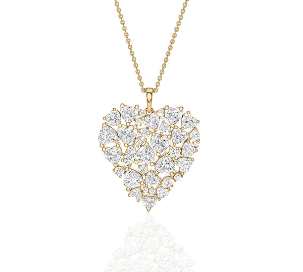 Clustered Heart Diamond Pendant in Yellow Gold