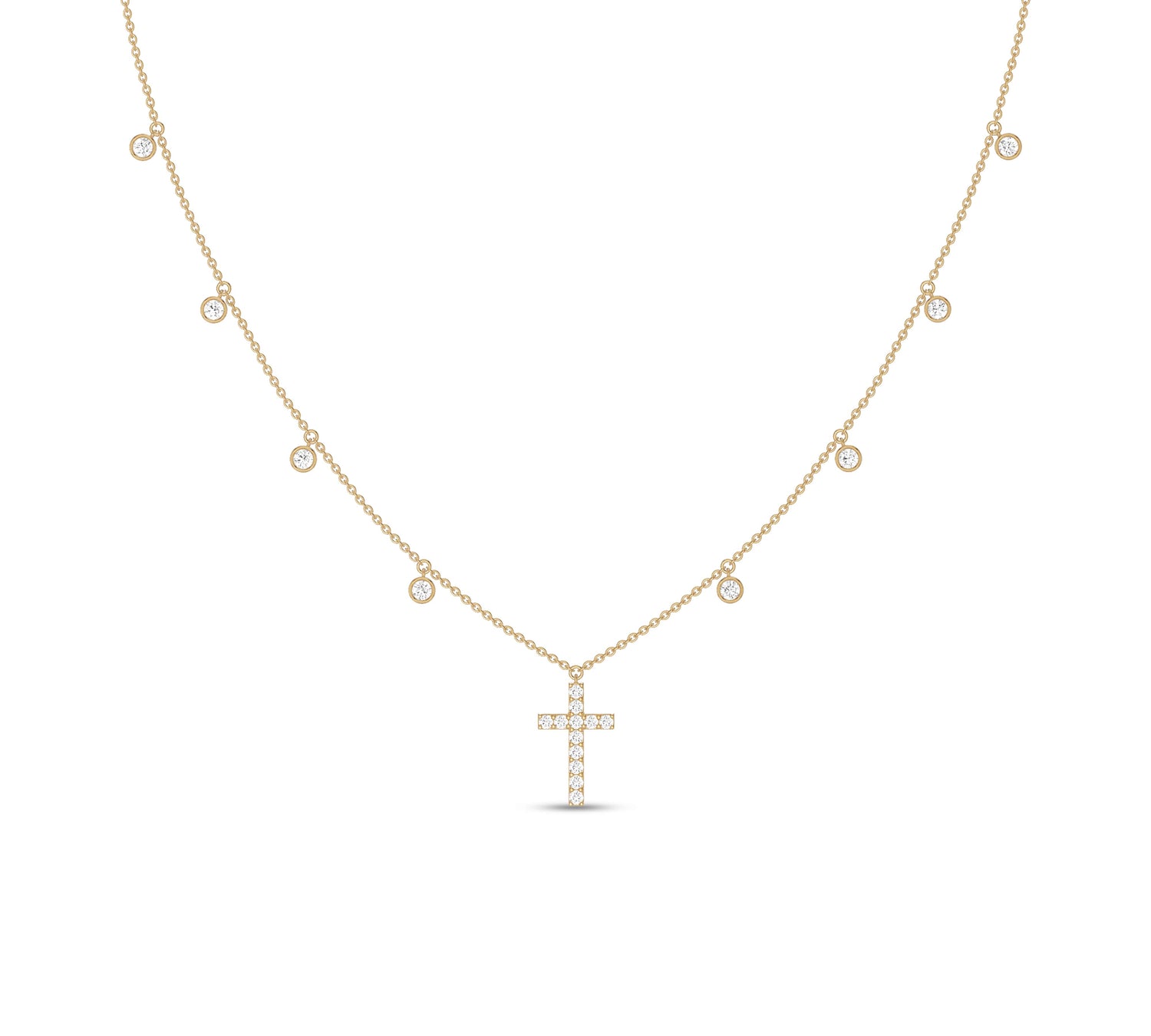 Diamond cross necklace with bezel settings