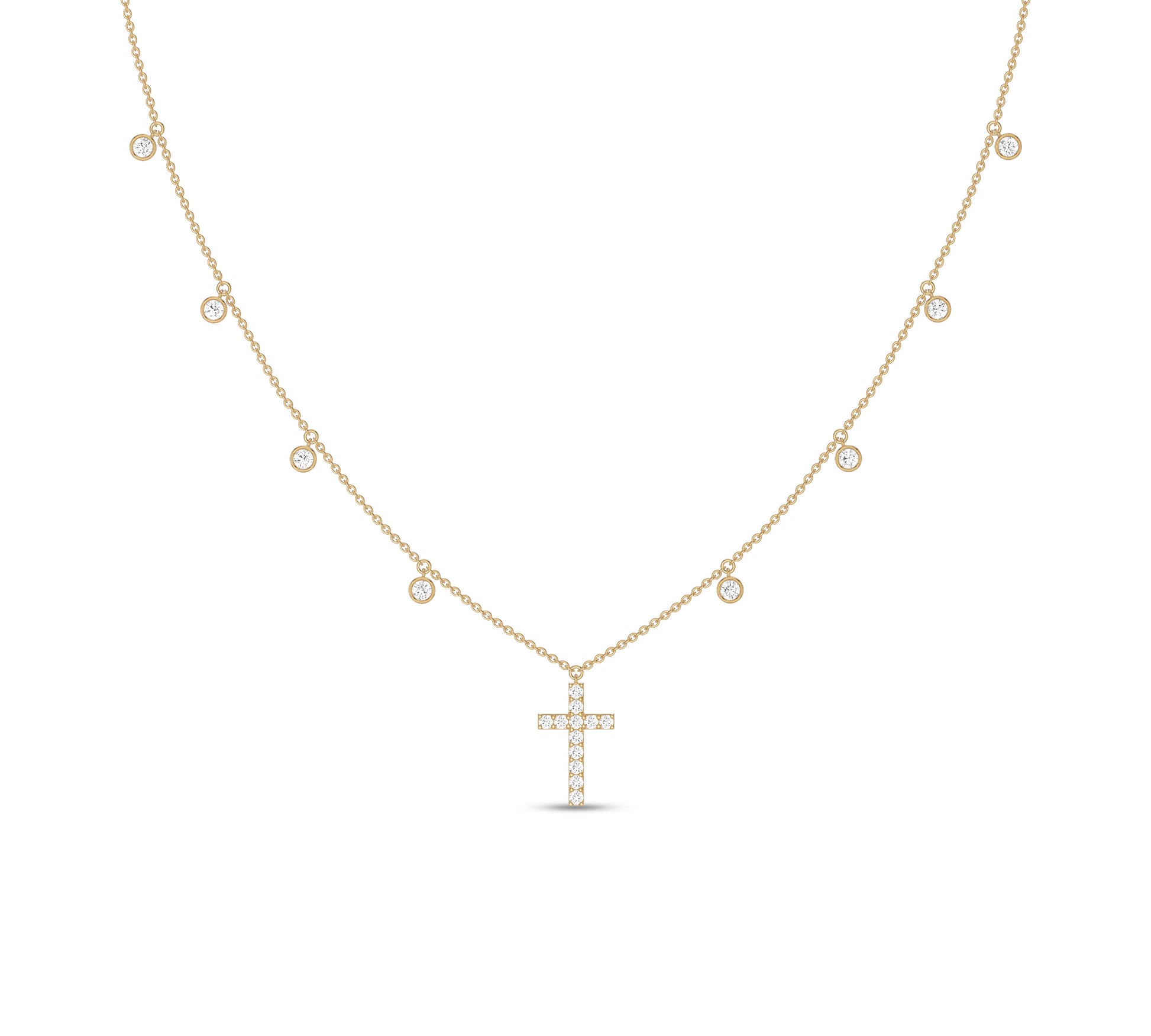 Diamond cross necklace with bezel settings