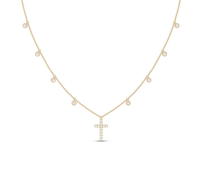 Diamond cross necklace with bezel settings