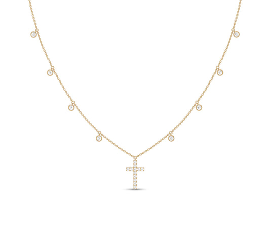 Diamond cross necklace with bezel settings