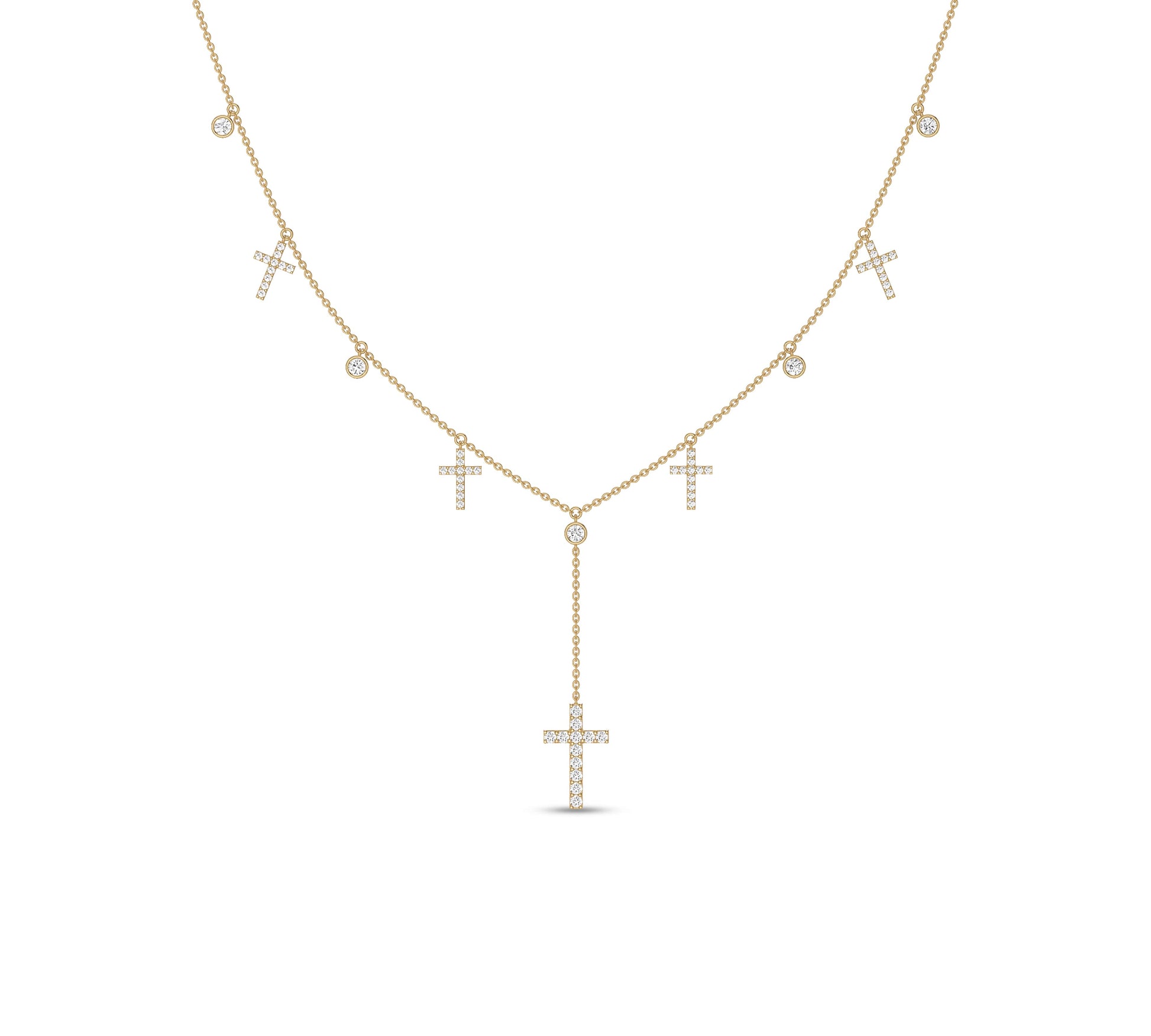 Multi-cross diamond charm necklace in yellow gold