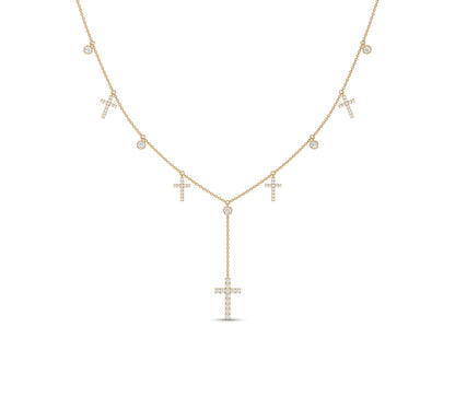 Multi-cross diamond charm necklace in yellow gold