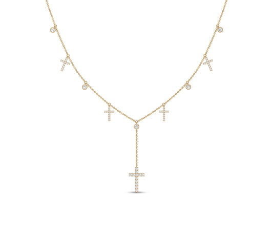 Multi-cross diamond charm necklace in yellow gold