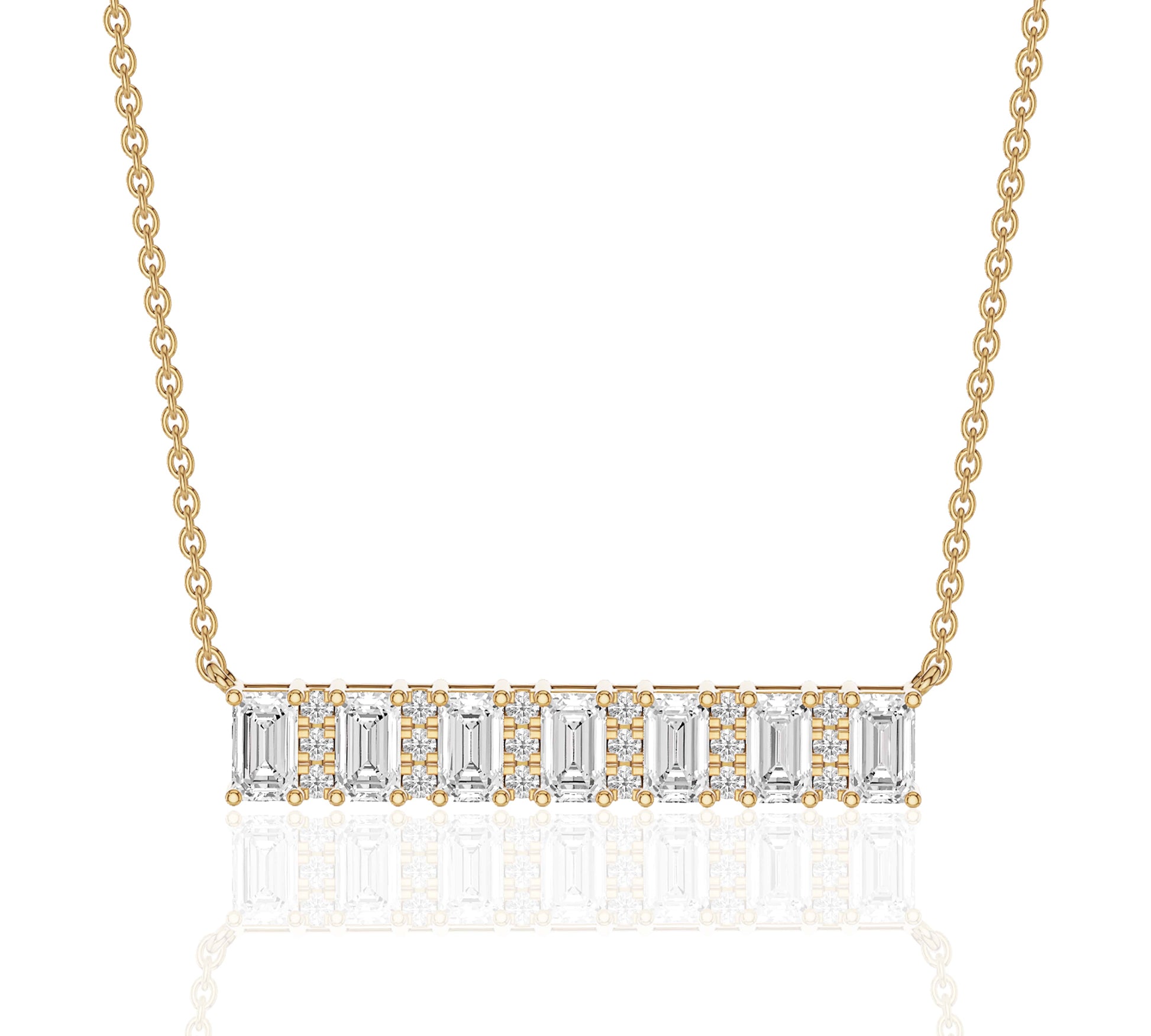 Modern bar necklace with emerald-cut diamonds