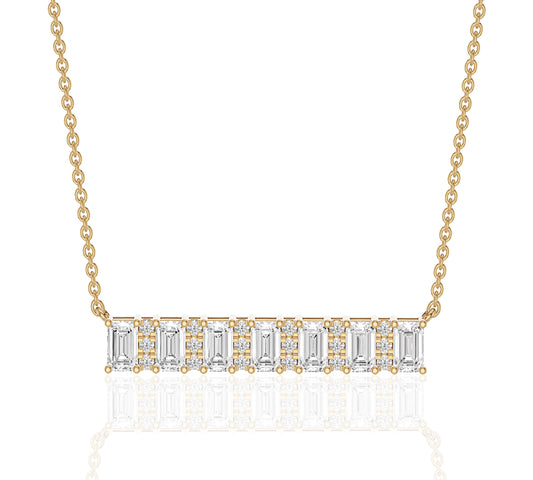 Modern bar necklace with emerald-cut diamonds