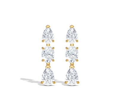 Drop earrings with pear and cushion cut diamonds