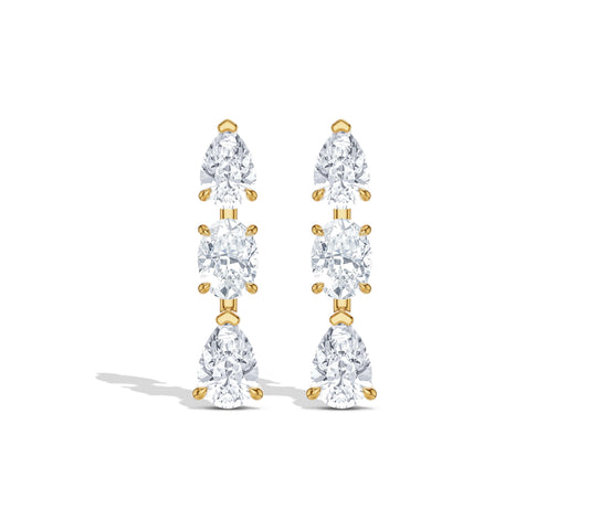 Drop earrings with pear and cushion cut diamonds