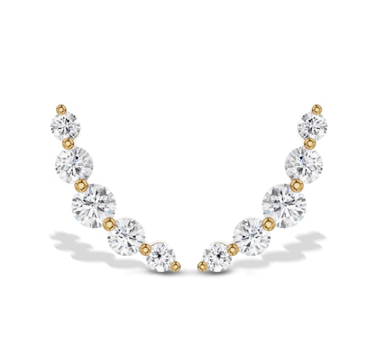 Graduated diamond climber earrings in yellow gold