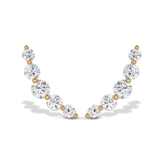 Graduated diamond climber earrings in yellow gold