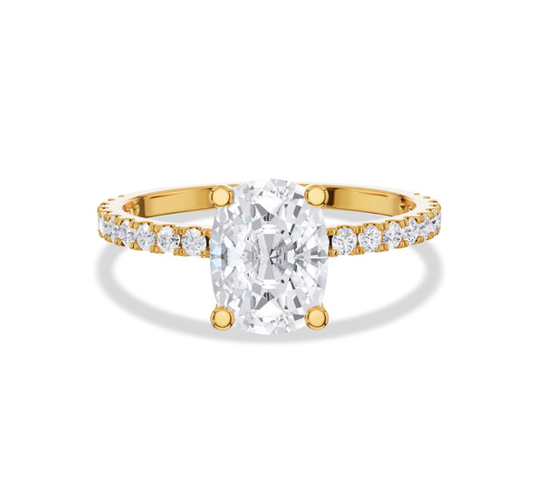 Elongated Cushion Cut Engagement Ring Pave Band