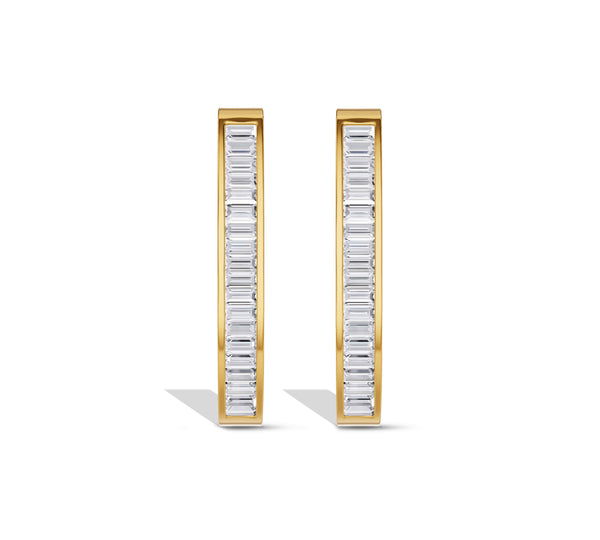 Channel Set Baguette Large Hoop Earrings
