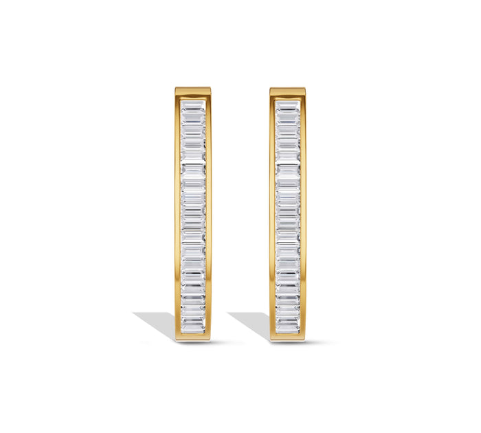 Channel Set Baguette Large Hoop Earrings
