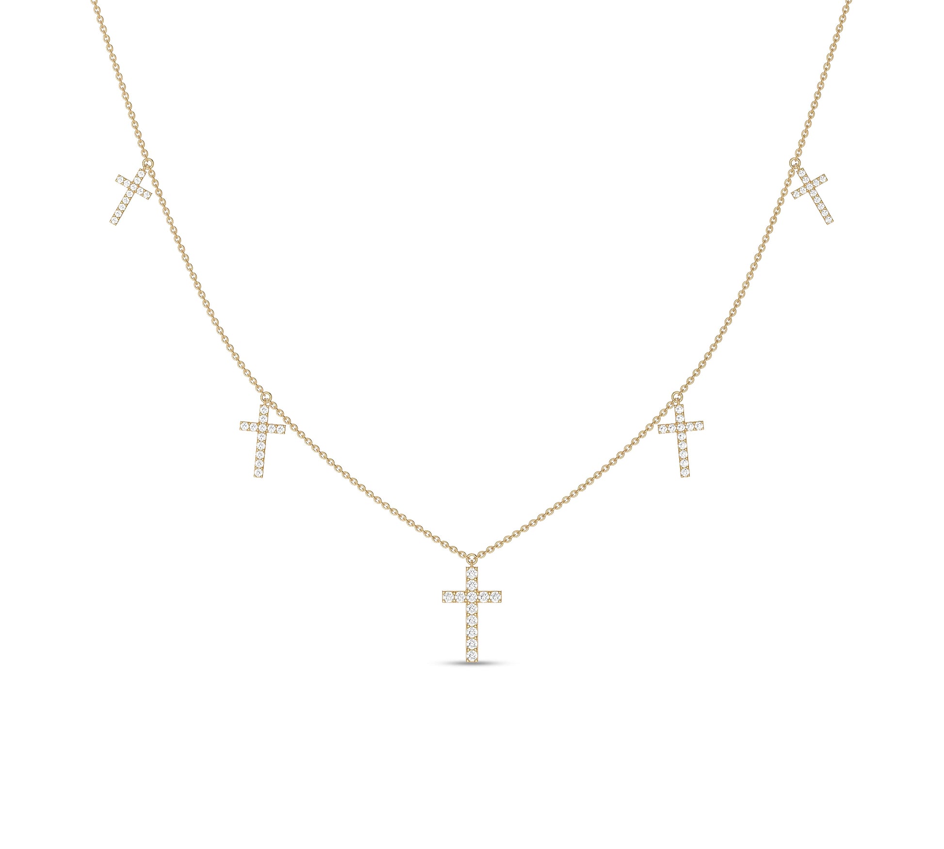 Gold necklace with layered cross charms