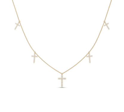 Gold necklace with layered cross charms