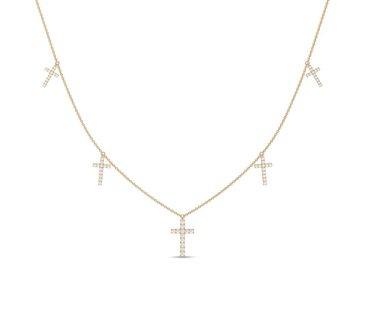 Gold necklace with layered cross charms