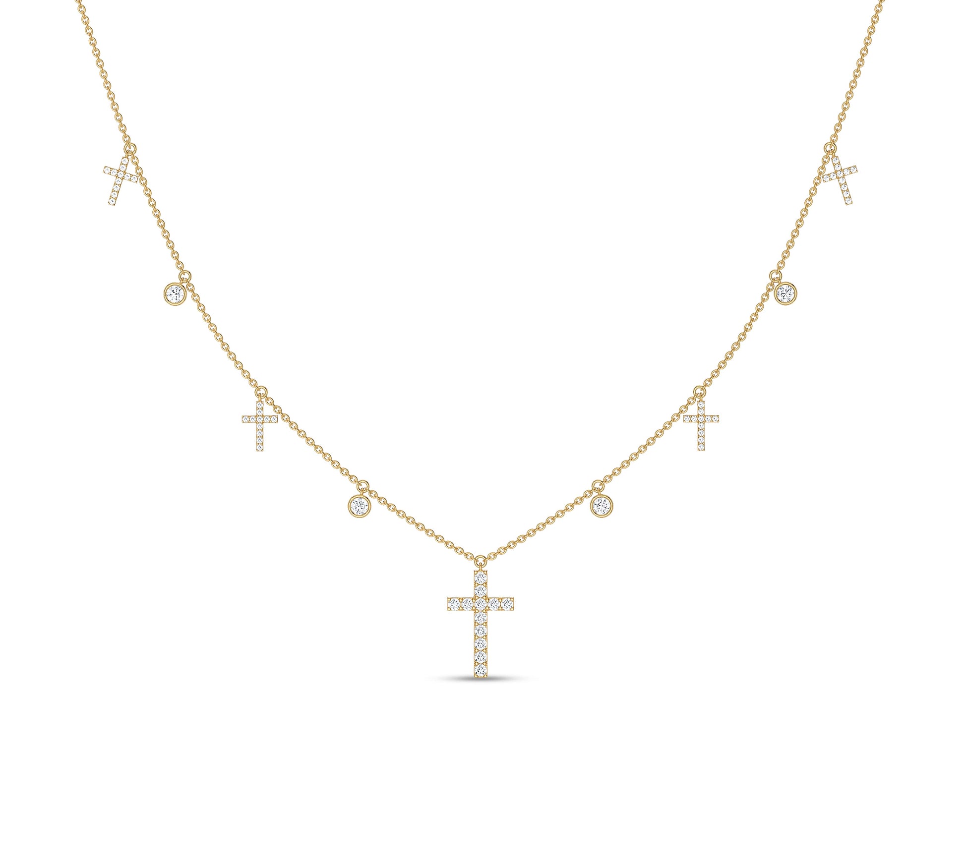 Cross and bezel diamond choker necklace