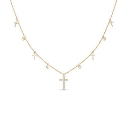 Cross and bezel diamond choker necklace