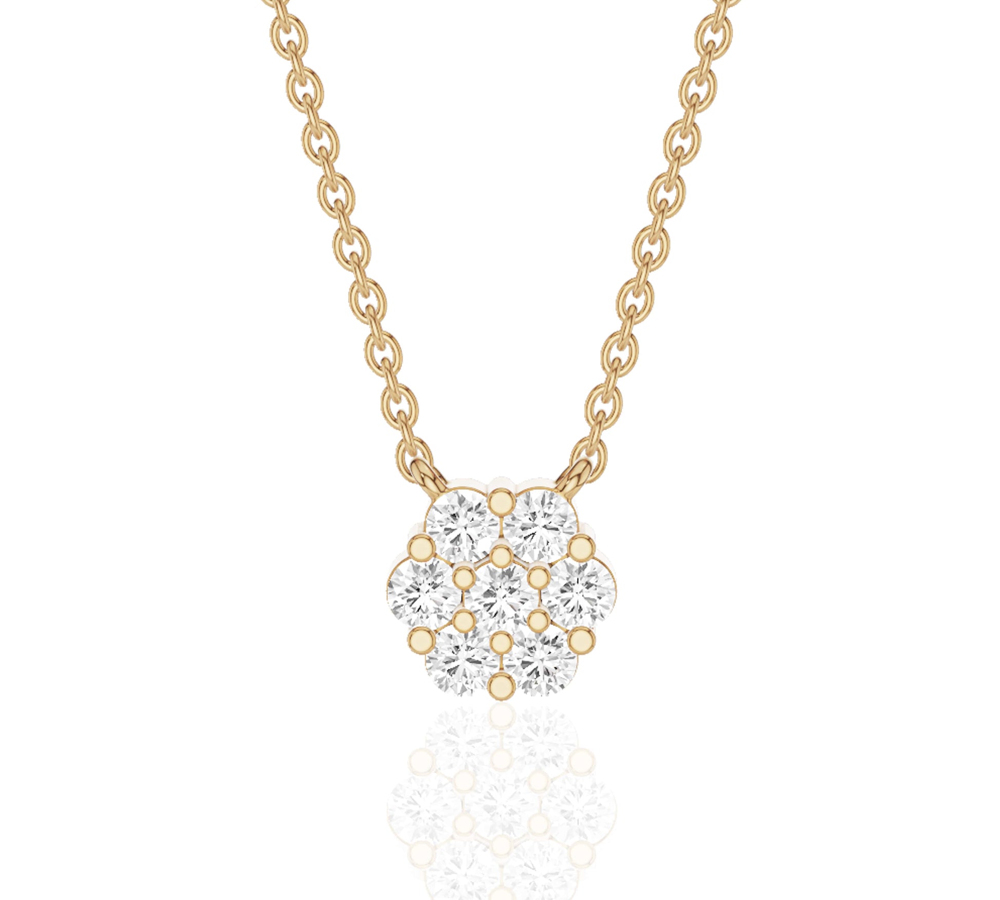 Floral cluster diamond pendant necklace in yellow gold chain