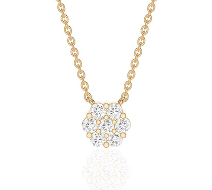 Floral cluster diamond pendant necklace in yellow gold chain