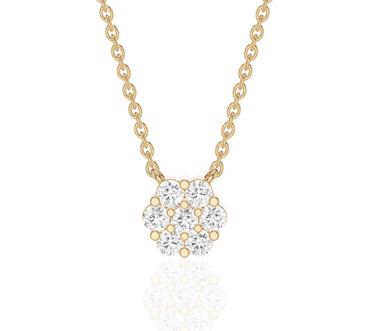 Floral cluster diamond pendant necklace in yellow gold chain