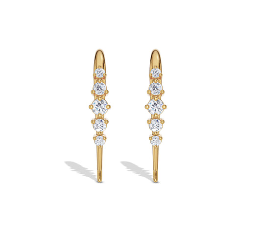 Graduated diamond hook earrings in yellow gold