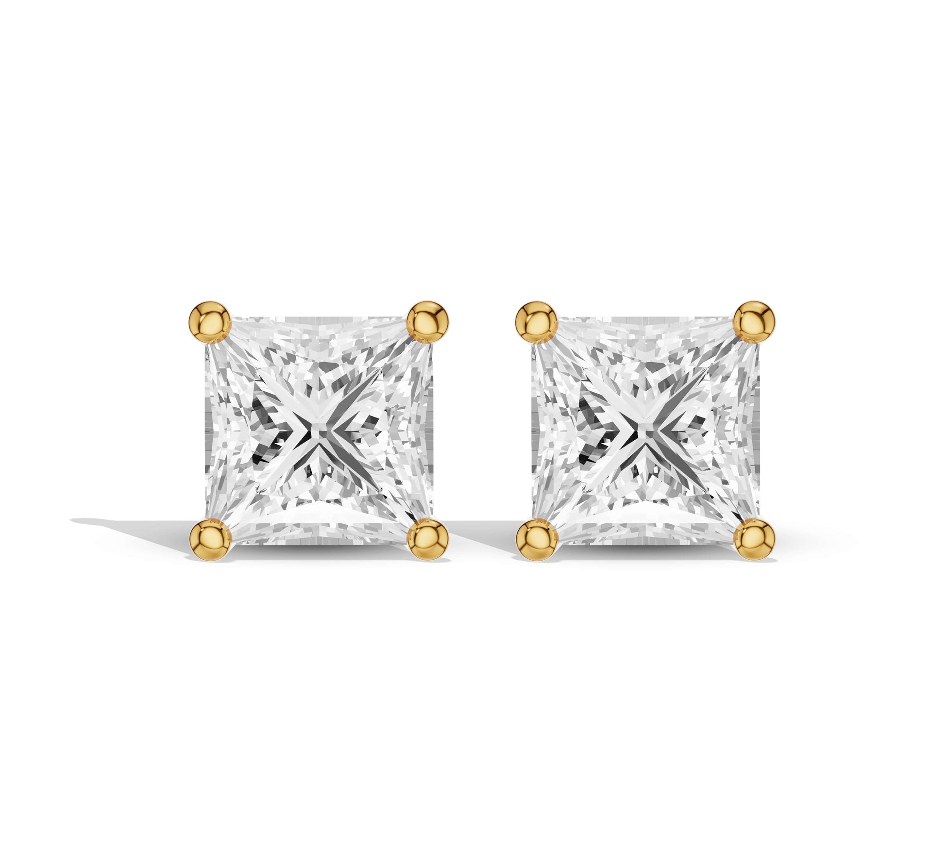 Princess cut diamond earrings yellow gold