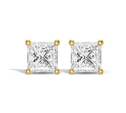 Princess cut diamond earrings yellow gold