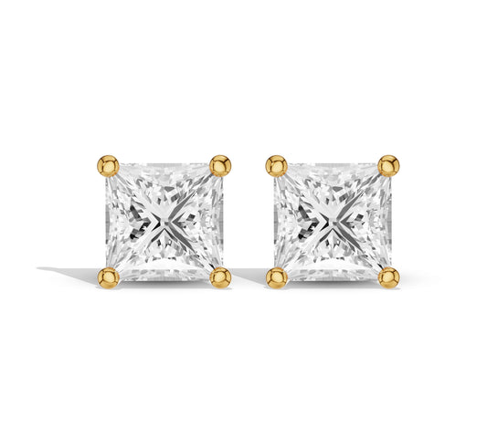 Princess cut diamond earrings yellow gold