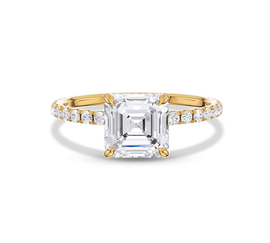 Elegant Ascher cut pave diamond ring