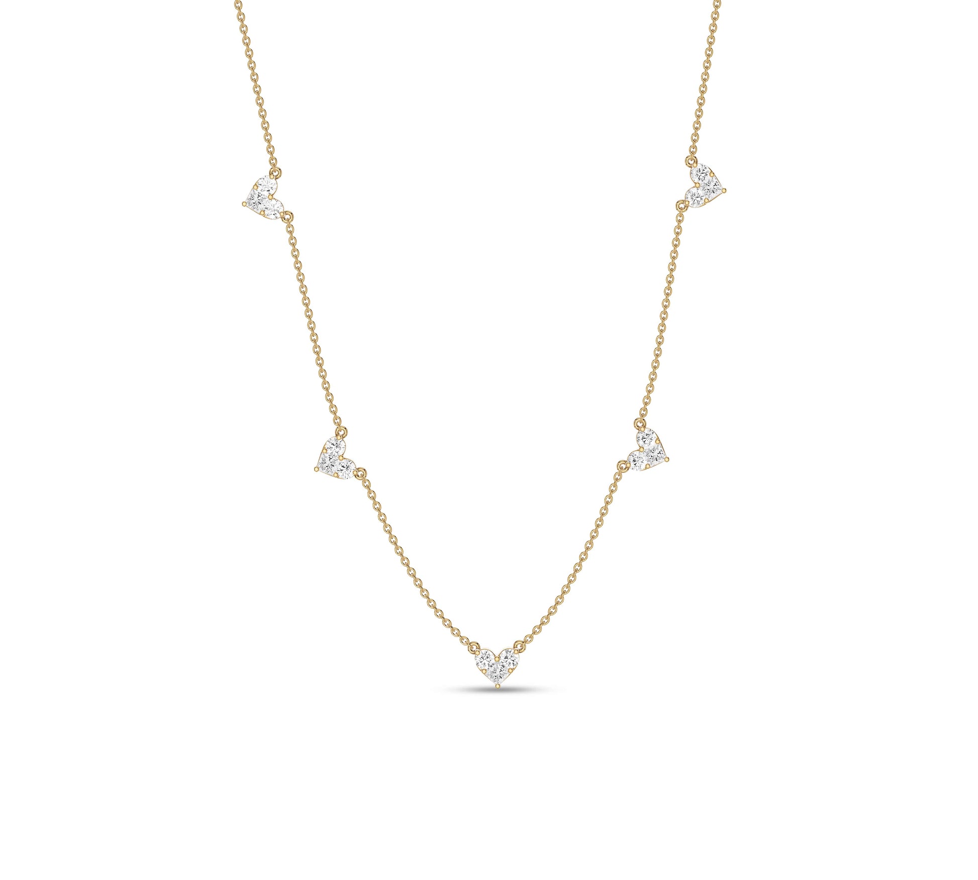 Dainty heart diamond station necklace on gold chain