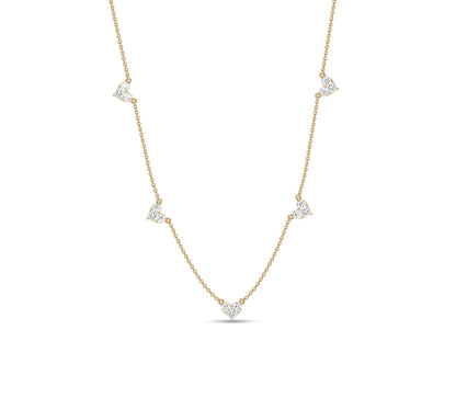 Dainty heart diamond station necklace on gold chain