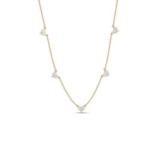 Dainty heart diamond station necklace on gold chain