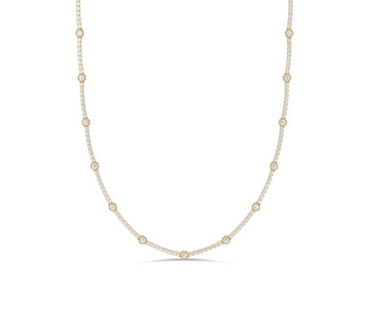 Dainty 14K yellow gold bezel diamond station necklace for women