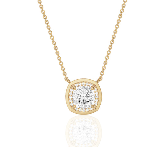 Classic cushion cut diamond pendant in gold