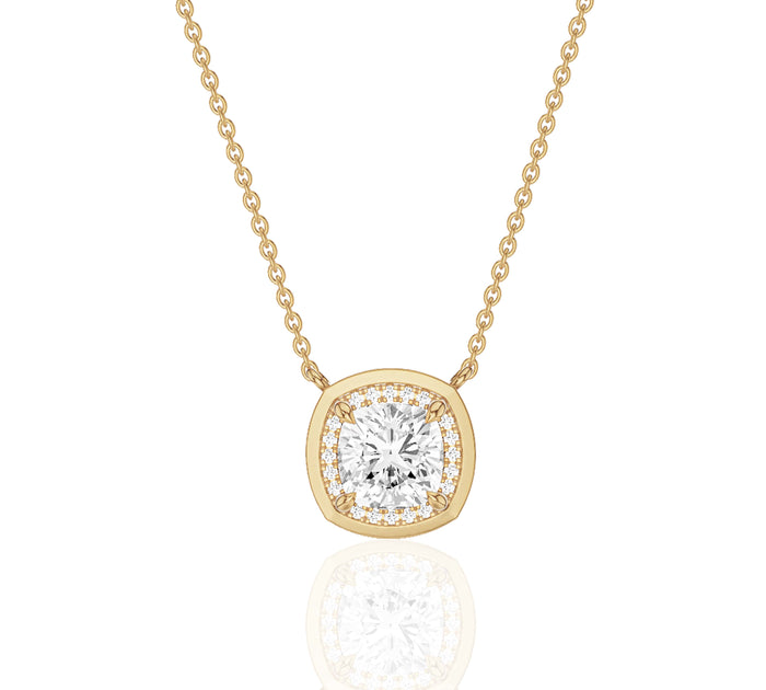 Cushion Cut Halo Diamond Pendant Necklace