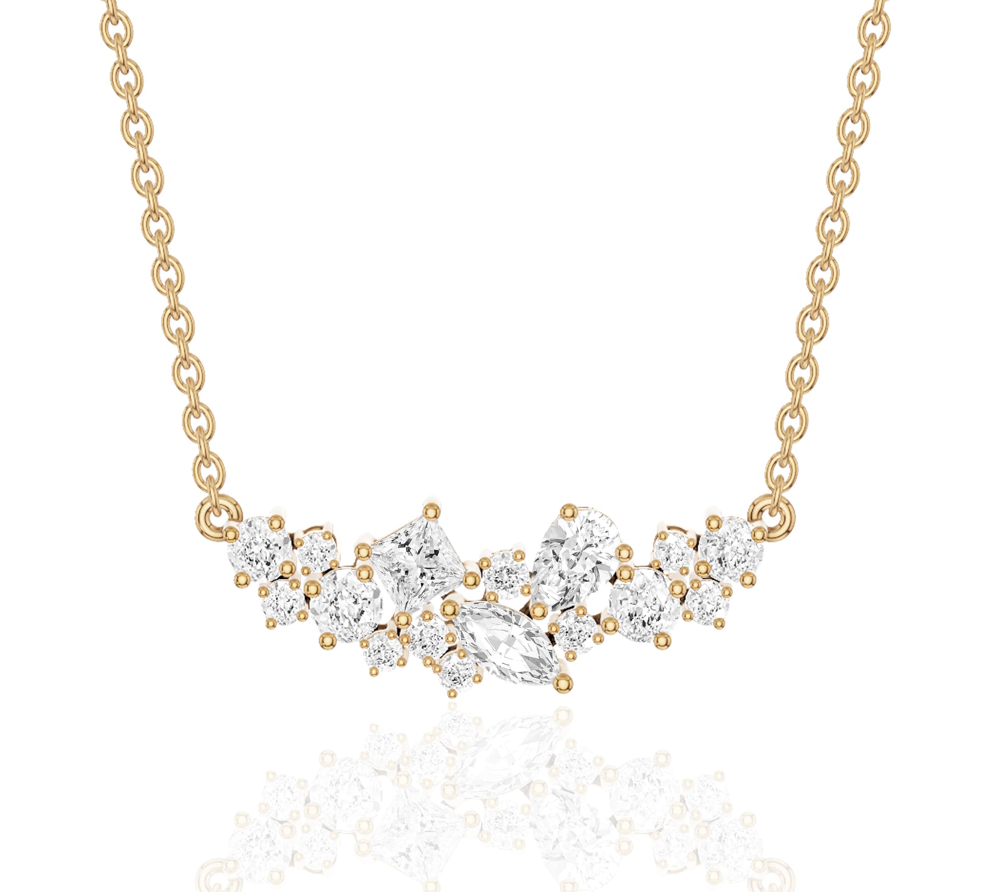 14K yellow gold diamond necklace with mixed shape stones