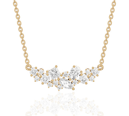 14K yellow gold diamond necklace with mixed shape stones