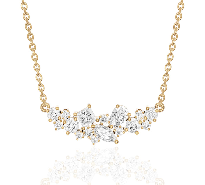Mixed Shape Diamond Cluster Necklace in 14K Yellow Gold