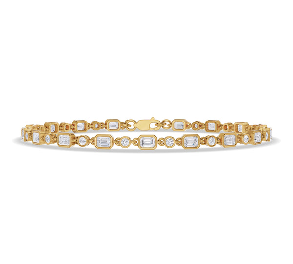 Round and Emerald Diamond link Tennis Bracelet